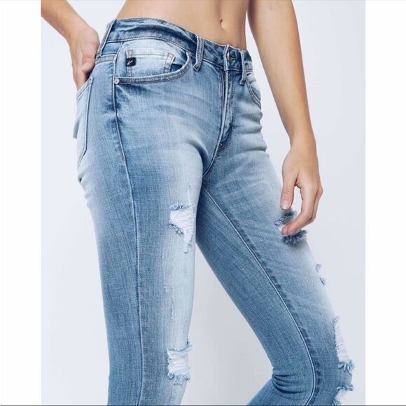 Medium Wash Mid Rise Distressed Jeans - Picture 5 of 14